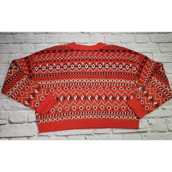 Nordstrom's BP Womens 2X Pullover Long Sleeve Crew Neck Red Argyle Sweater - Picture 4 of 6